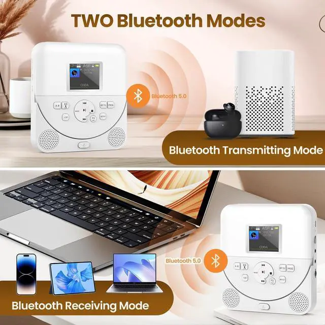 Alt view image 2 of 7 - Bluetooth CD Player Portable for Home with Dual Speakers, FM Transmitter, Rechargeable Portable CD Player for Car Compact Player with Colorful TFT Screen