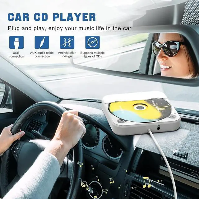 Alt view image 2 of 7 - Portable CD Player for Car, Vehicles Home & Office | Car CD Player with USB/AUX Ports for TV, Computer, Laptop | Built-in Decoder & Anti-Vibration Design | Compact & Lightweight