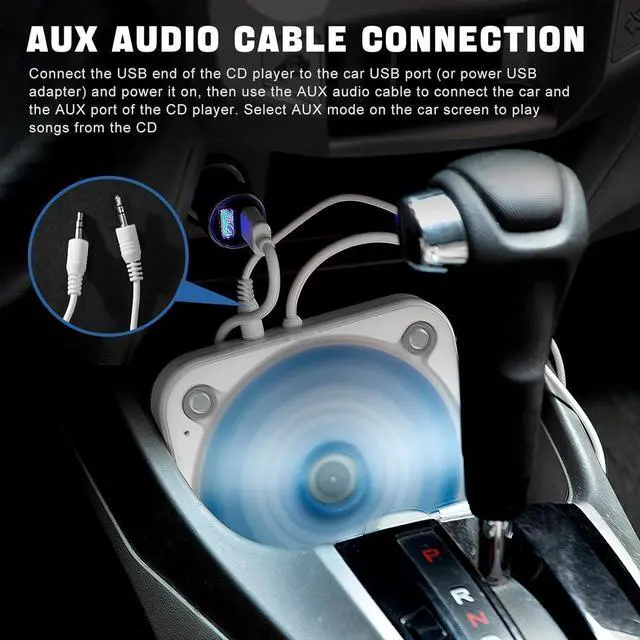 Alt view image 4 of 7 - Portable CD Player for Car, Vehicles Home & Office | Car CD Player with USB/AUX Ports for TV, Computer, Laptop | Built-in Decoder & Anti-Vibration Design | Compact & Lightweight