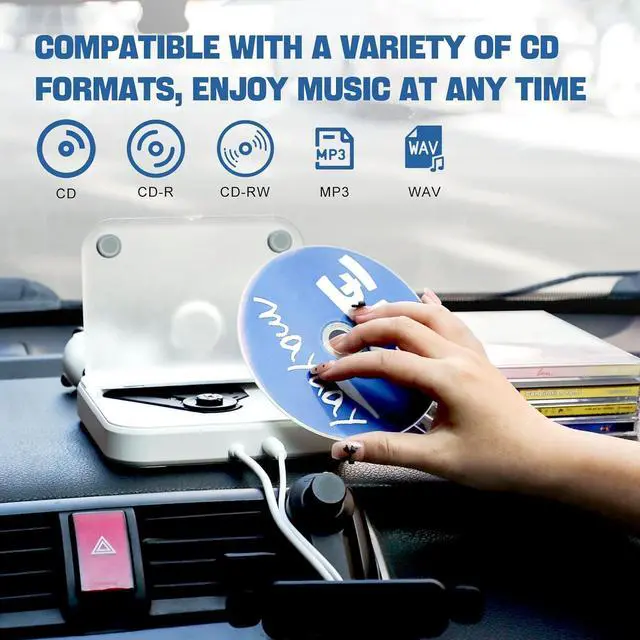 Alt view image 5 of 7 - Portable CD Player for Car, Vehicles Home & Office | Car CD Player with USB/AUX Ports for TV, Computer, Laptop | Built-in Decoder & Anti-Vibration Design | Compact & Lightweight