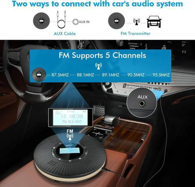 Alt view image 5 of 7 - HOTT CD Player Portable with 4 Speakers Anti Skip Portable CD Player with 5.3 Bluetooth and FM Transmitter with Big LCD Screen Rechargeable 1800mAh Small CD Players with Headphones for Car Home Travel