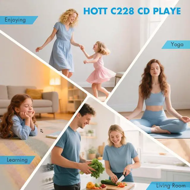 Alt view image 7 of 7 - HOTT CD Player Portable with 4 Speakers Anti Skip Portable CD Player with 5.3 Bluetooth and FM Transmitter with Big LCD Screen Rechargeable 1800mAh Small CD Players with Headphones for Car Home Travel