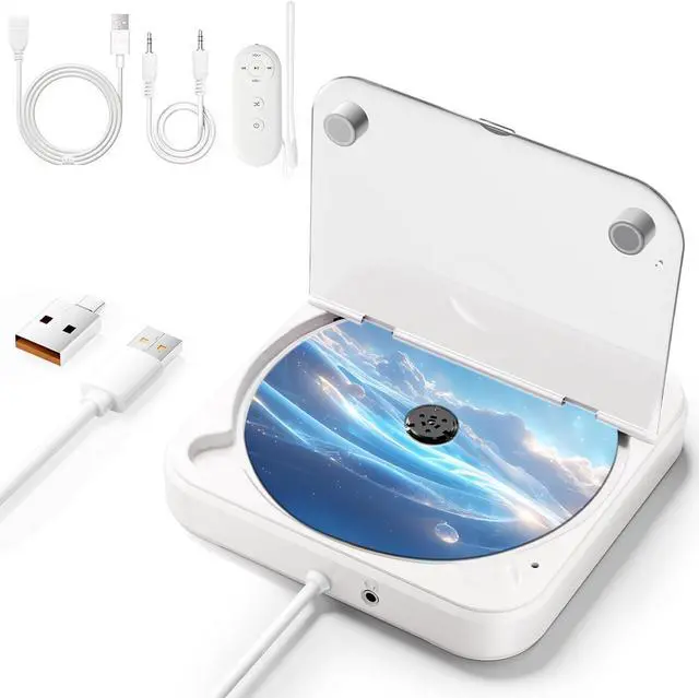Main image of Portable CD Player for Car with USB & AUX  Universal External CD Drive with Anti-Skip, USB Extension Cable, Plug & Play for Vehicle, Laptop, TV  Compatible with Android 4.4+