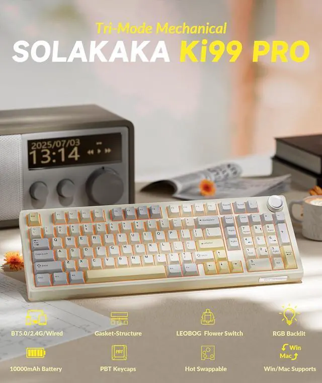 Alt view image 2 of 7 - KI99 Pro 96% Wireless Mechanical Gaming Keyboard, Creamy Keyboard with Number Pad, Hot-Swappable Pre-Lubed Switches, Gasket Structure RGB Keyboards for Gamer/PC/Laptop(Beige White)