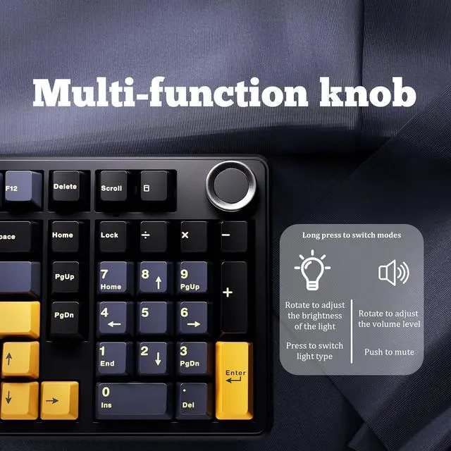 Alt view image 4 of 6 - x Aula F99 Pro 99% Mechanical Gaming Keyboard  Wireless Bluetooth, 2.4Ghz RF, USB-C Wired Keyboard with RGB Backlit, Hot-Swappable Pre-lubed Linear Switches, PBT Keycaps, Numpad, Volume Knob