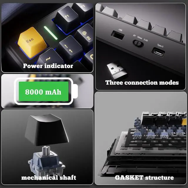 Alt view image 5 of 6 - x Aula F99 Pro 99% Mechanical Gaming Keyboard  Wireless Bluetooth, 2.4Ghz RF, USB-C Wired Keyboard with RGB Backlit, Hot-Swappable Pre-lubed Linear Switches, PBT Keycaps, Numpad, Volume Knob