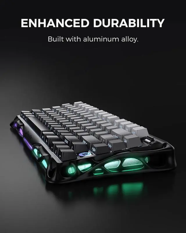 Alt view image 3 of 7 - GravaStar Mercury K1 75% Wireless Mechanical Gaming Keyboard, Aluminum Alloy, Gasket Compact Custom Keyboard Hot-Swap Socket, Linear Switches, RGB Backlit - Gradient Black