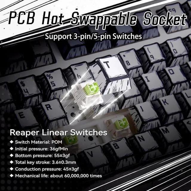 Alt view image 5 of 7 - Aula F75 Wireless Mechanical Keyboard,Creamy Keyboard with RGB Backlit Hot Swappable, 81 Keys 75% Layout Gaming Keyboard, Bluetooth/2.4GHz/Type-C, Creamy Sounding - Reaper Switches