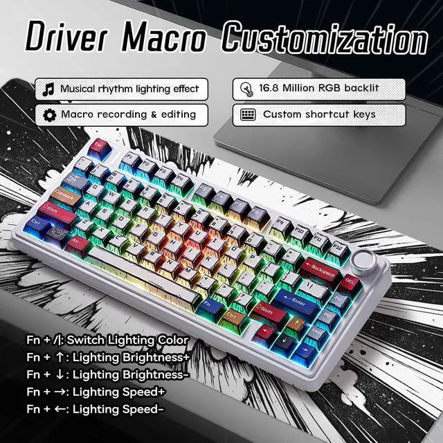 Alt view image 6 of 7 - Aula F75 Wireless Mechanical Keyboard,Creamy Keyboard with RGB Backlit Hot Swappable, 81 Keys 75% Layout Gaming Keyboard, Bluetooth/2.4GHz/Type-C, Creamy Sounding - Reaper Switches