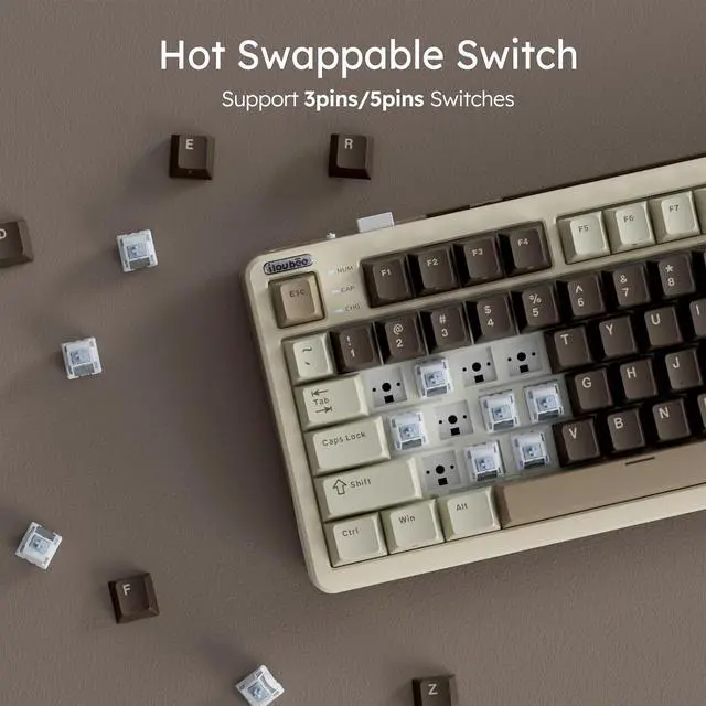 Alt view image 6 of 7 - iLovBee B98 Creamy Keyboard with Number Pad, RGB Wireless Gaming Keyboard w/Knob, Bluetooth/2.4Ghz/USB Wired Full Size Mechanical Keyboards for Win/Mac, Gasket Hot Swappable Linear Switches