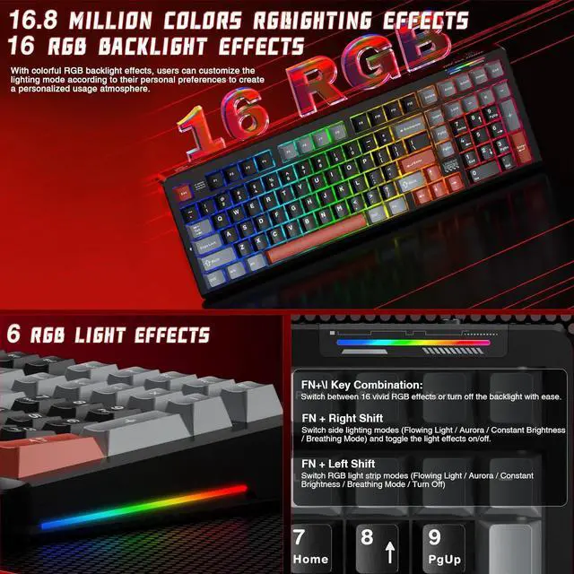 Alt view image 6 of 7 - LINGBAO K98 Wireless Mechanical Gaming Keyboard, Tri-Mode BT5.0/2.4GHz/USB-C, Gasket Custom Hot-Swappable Linear Switches Creamy Keyboard with Number Pad, RGB Backlit Gaming Keyboard for PC Laptop