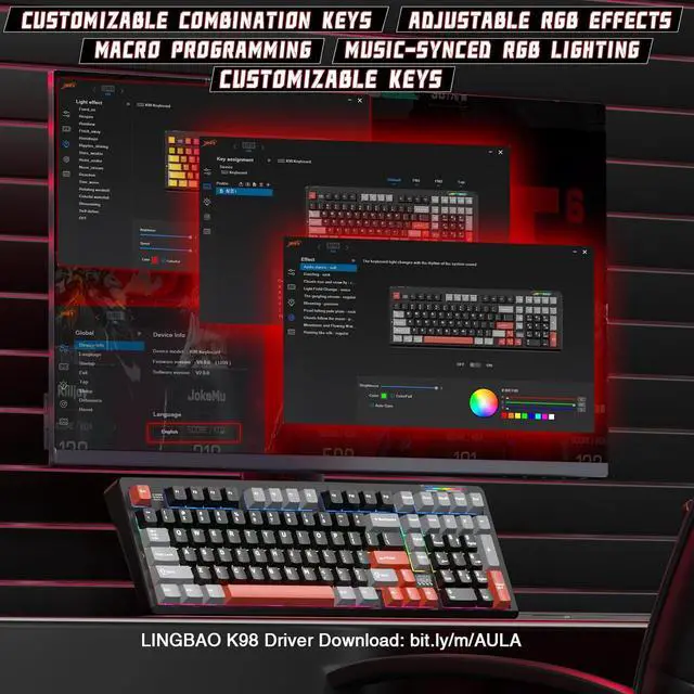 Alt view image 7 of 7 - LINGBAO K98 Wireless Mechanical Gaming Keyboard, Tri-Mode BT5.0/2.4GHz/USB-C, Gasket Custom Hot-Swappable Linear Switches Creamy Keyboard with Number Pad, RGB Backlit Gaming Keyboard for PC Laptop