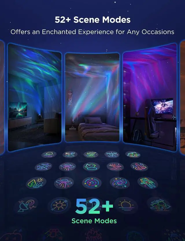 Alt view image 4 of 7 - Star Light Projector with 3 Aurora Flowing Effects, Star Projector Works with Matter, Alexa and Google Assistant, 16 Million Colors, 52 Scene Modes, Night Light Projector, Without Plug