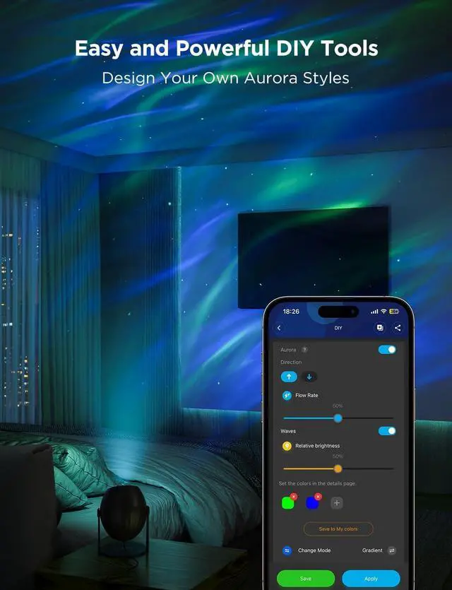 Alt view image 6 of 7 - Star Light Projector with 3 Aurora Flowing Effects, Star Projector Works with Matter, Alexa and Google Assistant, 16 Million Colors, 52 Scene Modes, Night Light Projector, Without Plug