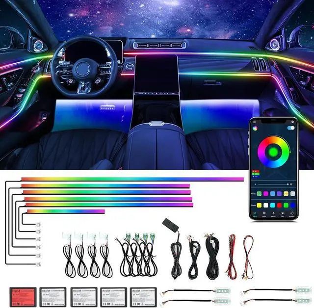 Main image of Dreamcolor Acrylic Interior Car Ambient Light Kit,  18 in 1 593 LEDs Fiber Optic Multiple Modes Decoration Atmosphere Lights with Music Dynamic Rainbow Rhythm, RGB Neon Lights for All Cars