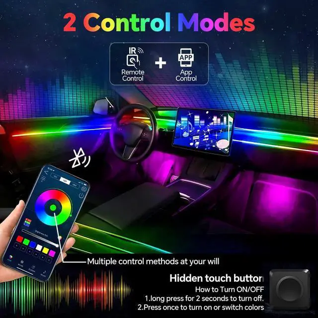 Alt view image 2 of 7 - Dreamcolor Acrylic Interior Car Ambient Light Kit,  18 in 1 593 LEDs Fiber Optic Multiple Modes Decoration Atmosphere Lights with Music Dynamic Rainbow Rhythm, RGB Neon Lights for All Cars