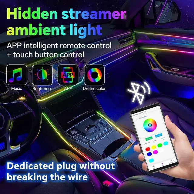 Alt view image 3 of 7 - Dreamcolor Acrylic Interior Car Ambient Light Kit,  18 in 1 593 LEDs Fiber Optic Multiple Modes Decoration Atmosphere Lights with Music Dynamic Rainbow Rhythm, RGB Neon Lights for All Cars