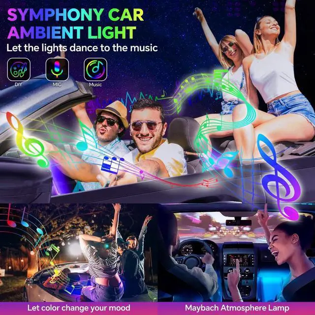 Alt view image 7 of 7 - Dreamcolor Acrylic Interior Car Ambient Light Kit,  18 in 1 593 LEDs Fiber Optic Multiple Modes Decoration Atmosphere Lights with Music Dynamic Rainbow Rhythm, RGB Neon Lights for All Cars