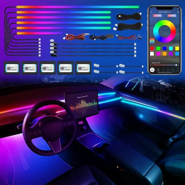 Main image of Dreamcolor Acrylic Interior Car LED Strip Light with Wireless APP, RGB 14 in 1 with 175 inches 600 LEDs Fiber Optic Car Ambient Lighting Kits, Dual Zone Sound Active Function LED Strip for Car