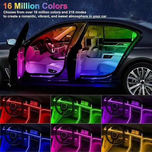 Alt view image 2 of 7 - Acrylic Interior Car Lights with Wireless APP/Remote/Button Control, 10 in 1 Dreamcolor USB Car Ambient Lighting Kit 16 Million Colors Neon Strip Accessories for Vehicle Truck Inside Decorations
