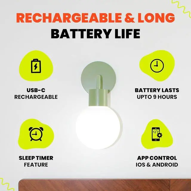 Alt view image 4 of 7 - Wireless Wall Sconce (Shark Tank) Rechargeable & Dimmable LED Light w/App Control & Damage-Free Install, Moveable Modern Ambient Lighting for Elegant Home & Bedroom Decor | Sage Green