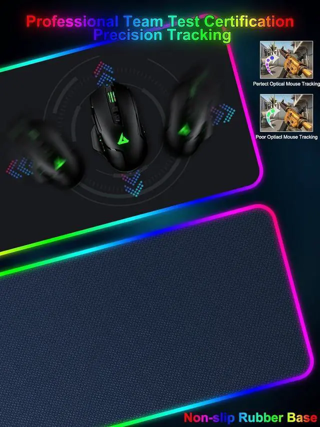 Alt view image 5 of 6 - RGB Gaming Mouse Pad with Fast Wireless Charger, LED Extended Desk Mat, Home Office Large Desk Pad with Ultra-Smooth Surface, Non-Slip Base, Waterproof Keyboard Pad (Black)