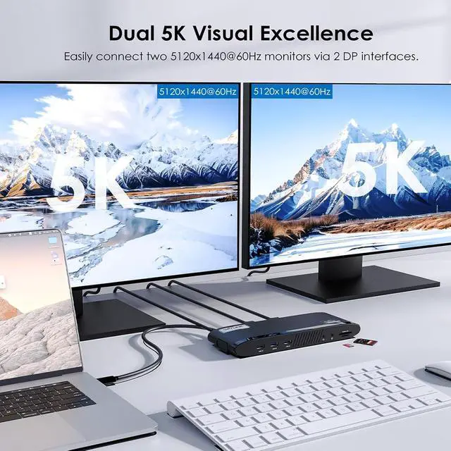 Alt view image 3 of 7 - WAVLINK DisplayLink Docking Station Dual 5K, USB-C Dock for Mac M1/M2/M3/M4 & Windows, 14-in-1 with 100W Laptop Charging, 2 DP/2 HDMI 4K, SD/TF, 5 USB Ports, Ethernet, Audio