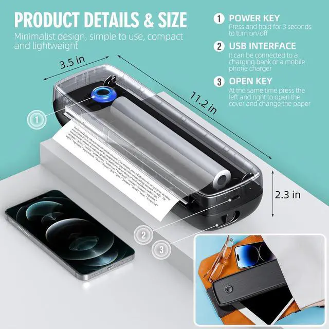 Alt view image 4 of 5 - Portable Printers Wireless for Travel, Inkless Mini Bluetooth Wireless Thermal Printer - Ink-Free, USB-C Fast Charging, Ultra-Long Battery Life, HD, Portable Home Office No Ink Needed