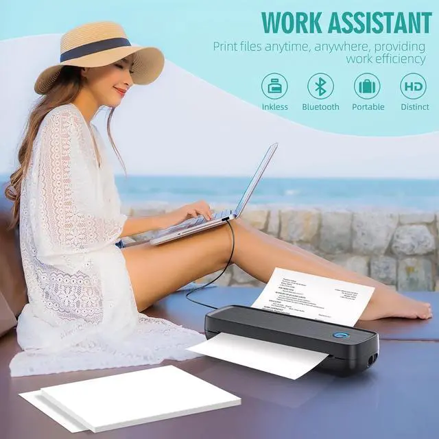 Alt view image 5 of 5 - Portable Printers Wireless for Travel, Inkless Mini Bluetooth Wireless Thermal Printer - Ink-Free, USB-C Fast Charging, Ultra-Long Battery Life, HD, Portable Home Office No Ink Needed