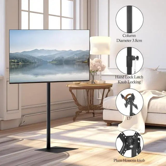 Alt view image 3 of 7 - Universal Swivel Floor TV Stand with Mount 360 Degree Monitor Floor Stand for 14-43inch TV Tilting Free Standing TV Mount VESA Stand with 4 Level Height Adjustable for Bedroom Living Room Corner