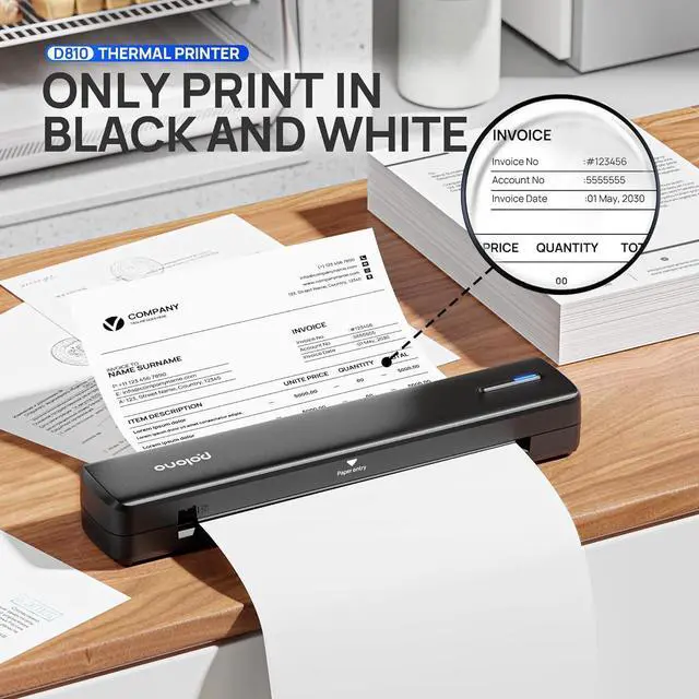 Alt view image 3 of 7 - Portable Printer, D810 Inkless Bluetooth Thermal Printer Wireless for Travel, Compatible with iOS, Android, Laptop, Supports 8.5"x11" US Letter for Office, Car, Home, Black
