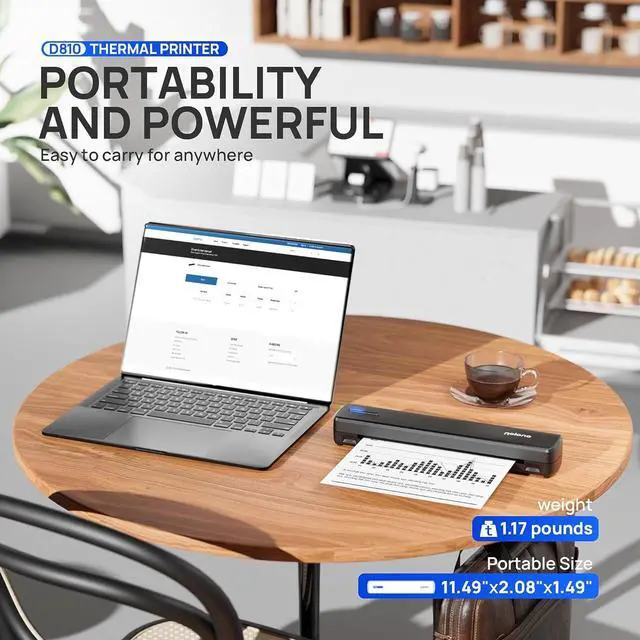 Alt view image 5 of 7 - Portable Printer, D810 Inkless Bluetooth Thermal Printer Wireless for Travel, Compatible with iOS, Android, Laptop, Supports 8.5"x11" US Letter for Office, Car, Home, Black