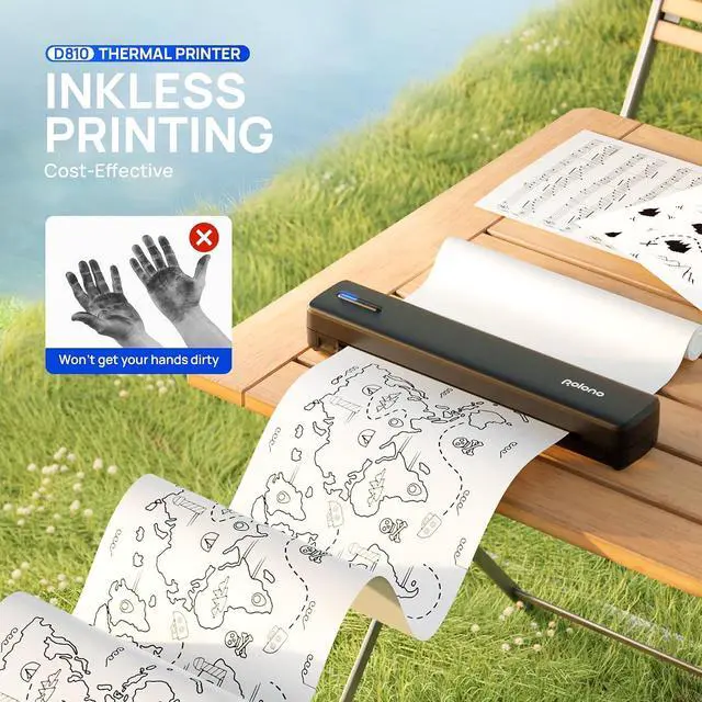 Alt view image 7 of 7 - Portable Printer, D810 Inkless Bluetooth Thermal Printer Wireless for Travel, Compatible with iOS, Android, Laptop, Supports 8.5"x11" US Letter for Office, Car, Home, Black