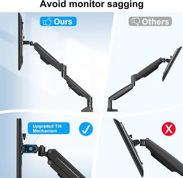 Alt view image 3 of 7 - Dual Monitor Mount for Screens up to 43", Heavy Duty Ultrawide Dual Monitor Arm Holds 2.2-33lbs Each, Premium Gas Spring Adjustable Computer Monitor Stand for 2 Monitors, VESA Desk Mount