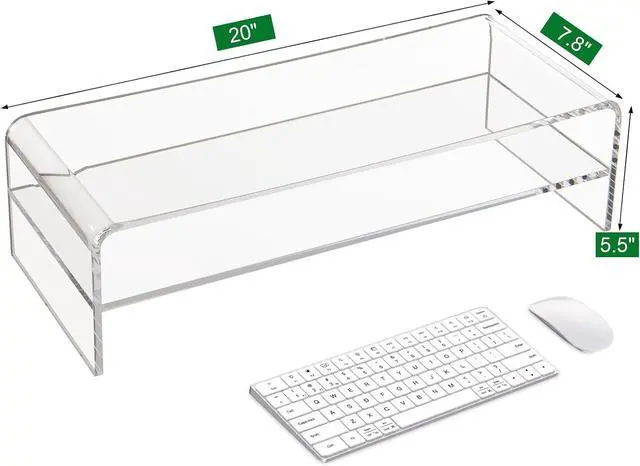 Alt view image 2 of 7 - 20in Large Acrylic Monitor Stand, 2-Tier Premium Large Laptop Stand, Acrylic Computer Monitor Riser for Home, Office, Business, Keyboard Storage, Multi-Media Laptop, Printer, TV