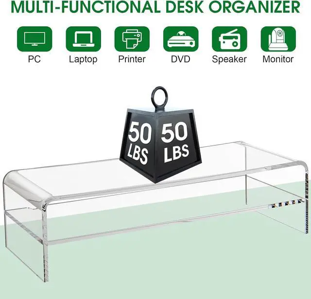 Alt view image 6 of 7 - 20in Large Acrylic Monitor Stand, 2-Tier Premium Large Laptop Stand, Acrylic Computer Monitor Riser for Home, Office, Business, Keyboard Storage, Multi-Media Laptop, Printer, TV