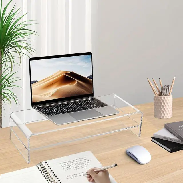 Alt view image 7 of 7 - 20in Large Acrylic Monitor Stand, 2-Tier Premium Large Laptop Stand, Acrylic Computer Monitor Riser for Home, Office, Business, Keyboard Storage, Multi-Media Laptop, Printer, TV