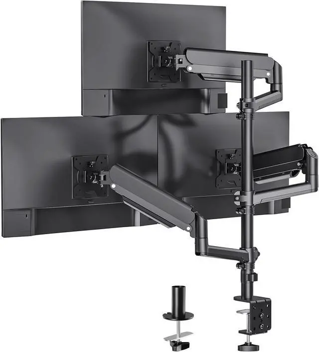 Main image of Triple Monitor Mount for 17-32 Inch Screens, Full Adjustable 3 Monitors Desk Mount with Clamp & Grommet Base, Gas Spring Monitor Arm, up to 19.8lbs Each, VESA 75x75 100x100 mm (GSDM003XL), Black