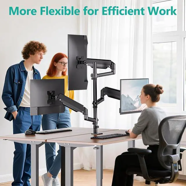 Alt view image 4 of 6 - Triple Monitor Mount for 17-32 Inch Screens, Full Adjustable 3 Monitors Desk Mount with Clamp & Grommet Base, Gas Spring Monitor Arm, up to 19.8lbs Each, VESA 75x75 100x100 mm (GSDM003XL), Black