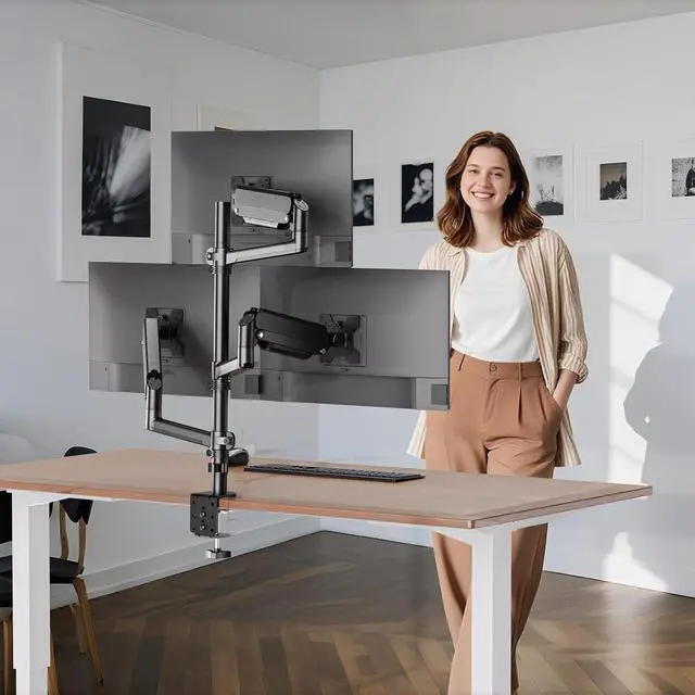 Alt view image 6 of 6 - Triple Monitor Mount for 17-32 Inch Screens, Full Adjustable 3 Monitors Desk Mount with Clamp & Grommet Base, Gas Spring Monitor Arm, up to 19.8lbs Each, VESA 75x75 100x100 mm (GSDM003XL), Black