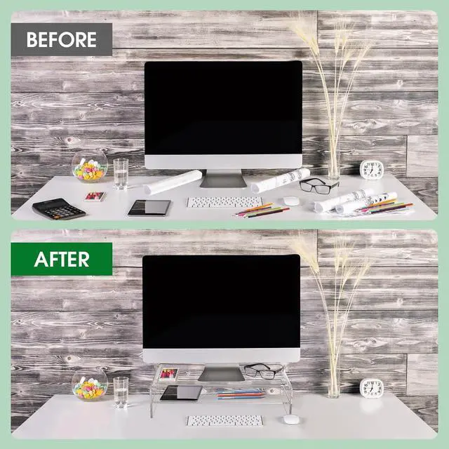 Alt view image 4 of 7 - 20in Large Acrylic Monitor Stand, 2-Tier Premium Large Laptop Stand, Acrylic Computer Monitor Riser for Home, Office, Business, Keyboard Storage, Multi-Media Laptop, Printer, TV