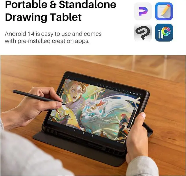 Alt view image 6 of 7 - Standalone Drawing Tablet Kamvas Slate 11 No Computer Needed, Portable 10.95 Inch 90Hz Refresh Rate Anti-Glare Screen, Tilt-Alignment Pen Android 14 8GB RAM 128GB ROM 1TB Expand, 8000mAh Battery