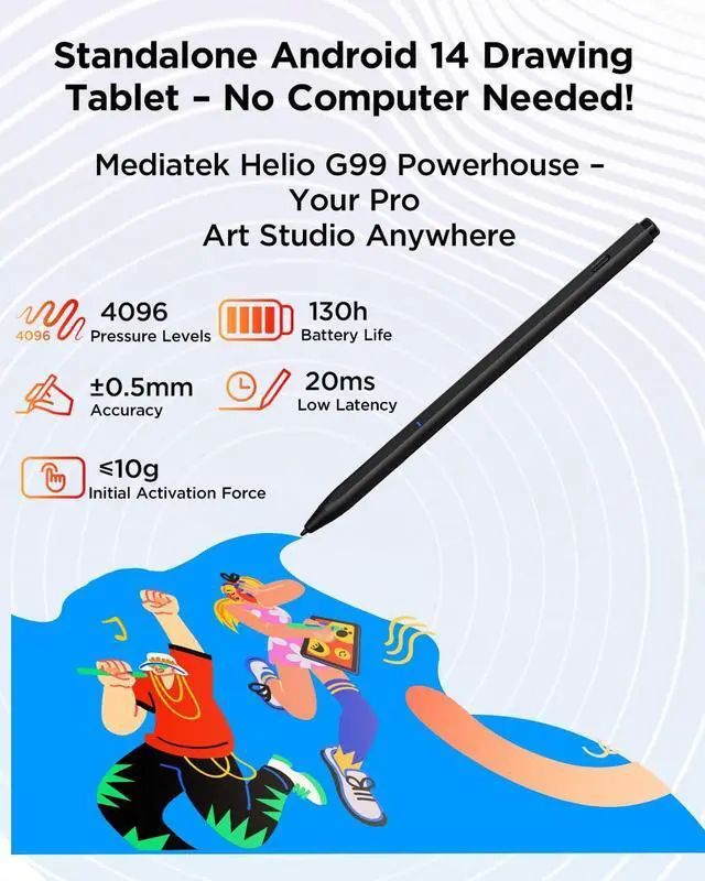 Alt view image 2 of 7 - Pad Drawing Tablet No Computer Needed,Android 14 tablet drawing Stand for 7000mAh+18W Battery,6GB+128GB Fun Drawing Pad 2K Ultra HD Large Screen with Full-Laminated Screen,Standalone Tablet 10.36