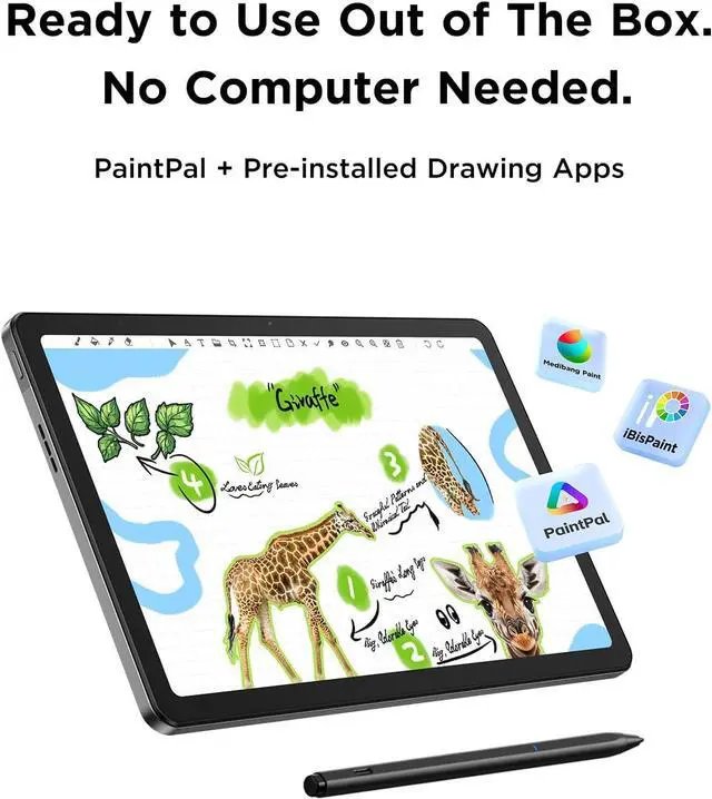 Alt view image 6 of 7 - Pad Drawing Tablet No Computer Needed,Android 14 tablet drawing Stand for 7000mAh+18W Battery,6GB+128GB Fun Drawing Pad 2K Ultra HD Large Screen with Full-Laminated Screen,Standalone Tablet 10.36