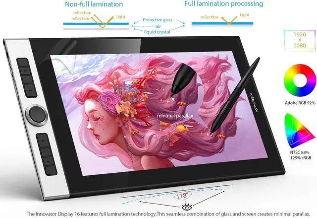 Alt view image 3 of 7 - XPPen Innovator 16 Pen Display 15.6 Inch Drawing Monitor Full-Laminated Technology Graphics Monitor with Tilt Support Passive Pen and 8 Customizable Shortcut Keys(Supports 92% Adobe RGB Color Gamut)