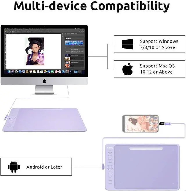 Alt view image 2 of 7 - Parblo Intangbo M Drawing Tablet 10x6 inch,Digital Graphic Tablet with 8192 Levels,Battery-Free Stylus and 8 Hot-Keys Drawing Pad,Work with Window/Mac,Android,Purple