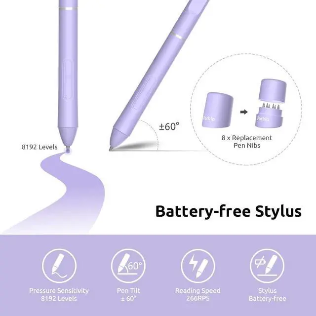Alt view image 4 of 7 - Parblo Intangbo M Drawing Tablet 10x6 inch,Digital Graphic Tablet with 8192 Levels,Battery-Free Stylus and 8 Hot-Keys Drawing Pad,Work with Window/Mac,Android,Purple