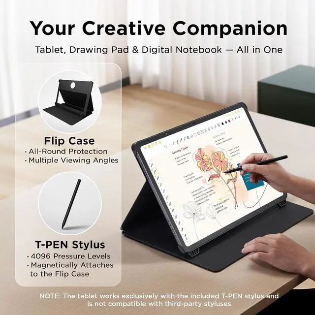 Alt view image 2 of 7 - NXTPAPER 14 Android Tablet, 14.3" Drawing Pad & Digital Notebook, 4096-Level Stylus & Flip Case Included, Paper-Like Display, 8+8GB RAM, 256GB Storage, 10000mAh Battery, Multi-Window, Gray