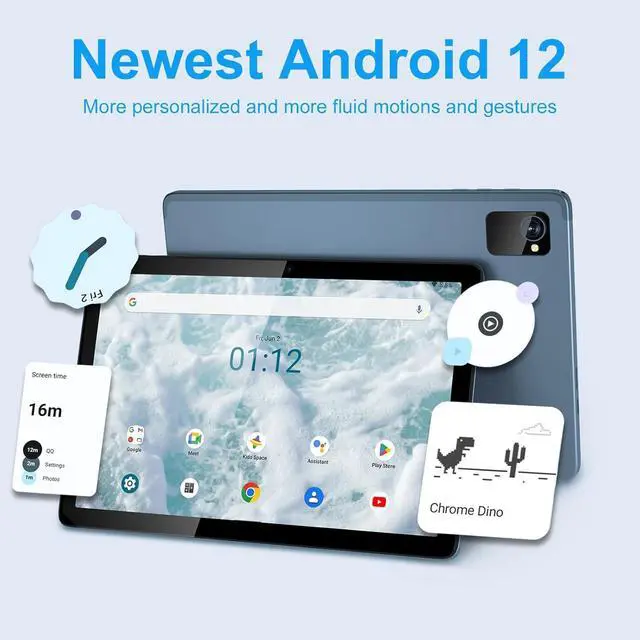 Alt view image 3 of 7 - 10.1" Android Tablet - Octa-Core CPU 4GB RAM 64GB ROM, 1280x800 IPS HD Touchscreen, 7000mAh Battery, Dual Camera, 512GB Expandable Storage, WiFi Tablet with GMS Certification (Gray-Blue)
