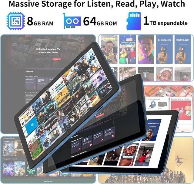 Alt view image 3 of 7 - 10 inch Android 14 Tablet: 2025 8-Core CPU 8GB RAM 64GB ROM 1TB Expandable Widevine L1 Android Tablet 7000mAh Battery OTG IPS Face Recognition, Metal Body + Stand Case